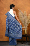 Mastaani ~ Handblock Printed Cotton Saree With Natural Dyes - Cyan Blue