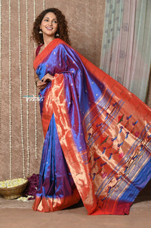  Tyohaar ~ Handloom Pure Silk Muniya Border Paithani Saree with Traditional Double Pallu Pallu ~ Starlight Violet