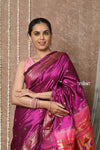 Tyohaar ~ Handloom Pure Silk Paithani Saree with Traditional Double Pallu ~ Wine (By Government Certified Weavers)