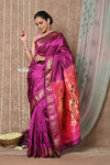 Tyohaar ~ Handloom Pure Silk Paithani Saree with Traditional Double Pallu ~ Wine (By Government Certified Weavers)