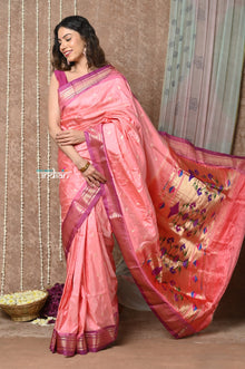  Tyohaar ~ Exclusive! Handloom Pure Silk Paithani with Heritage Asawali Pallu ~ Peach Mauve