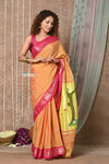 Tyohaar ~ EXCLUSIVE! Handloom Pure Cotton Paithani With Narayali Border & Traditional Radha Krishna Pallu in Orange