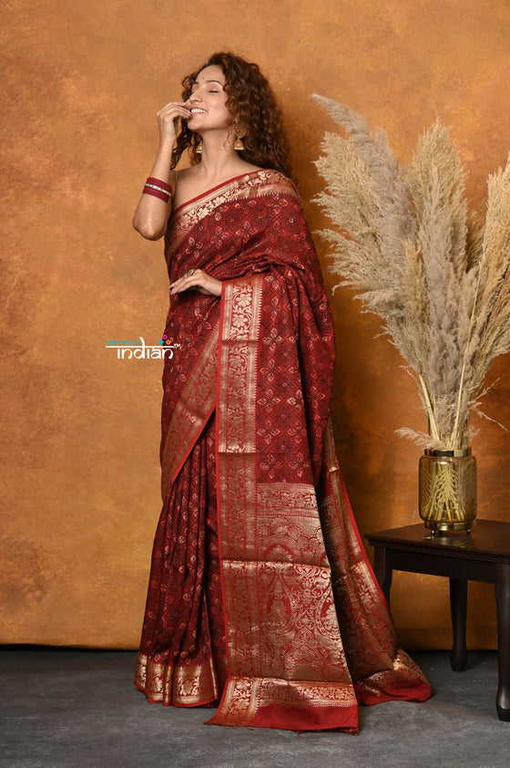 Mastaani ~ Modal Silk Ajrakh Handblock Printed Natural Dyes With Designer Border - Red