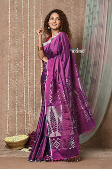  Tyohaar ~ Handloom Pure Silk Saree with Handwoven Zari Work On Pallu ~ Dark Purple