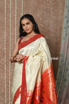 Tyohaar ~ Handloom Pure Silk Muniya Paithani Saree with Traditional Parrot Pallu ~ White