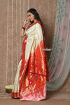 Tyohaar ~ Handloom Pure Silk Muniya Paithani Saree with Traditional Parrot Pallu ~ White