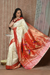 Tyohaar ~ Handloom Pure Silk Muniya Paithani Saree with Traditional Parrot Pallu ~ White