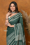 Mastaani ~ Handblock Printed Cotton Saree With Natural Dyes - Leaf Green