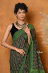 Mastaani ~ Handblock Printed Cotton Saree With Natural Dyes - Green