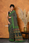 Mastaani ~ Handblock Printed Cotton Saree With Natural Dyes - Green