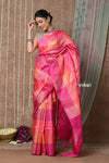 Tyohaar ~ Handloom Pure Silk Saree with Handwoven Zari Work On Pallu ~ Geometric Pink