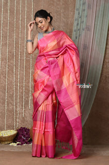  Tyohaar ~ Handloom Pure Silk Saree with Handwoven Zari Work On Pallu ~ Geometric Pink