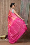 Tyohaar ~ Handloom Pure Silk Saree with Handwoven Zari Work On Pallu ~ Geometric Pink