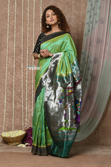  Tyohaar ~ Handloom Pure Silk Muniya Border Paithani Saree with Traditional Radha Krishna Pallu ~ Starlight Green
