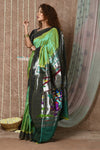 Tyohaar ~ Handloom Pure Silk Muniya Border Paithani Saree with Traditional Radha Krishna Pallu ~ Starlight Green