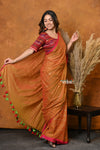 Mastaani ~ Designer Mul Cotton Handloom Saree with Sequins - Orange