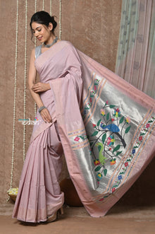  Tyohaar ~ Handloom Pure Cotton Paithani Saree with Traditional Parrot Floral Pallu ~ Crepe
