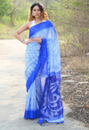 Pure Matka Silk Handloom Jamdhani  with Shibori Tie & Dye (with Silk Mark) ~ Blue