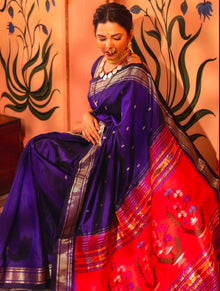  Mitali's Choice ~ Signature Weave! Handloom Pure Silk Paithani Saree with Revival Asawali Pallu~ Gleaming Blue