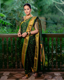  Authentic Pure Silk Handloom Nauvari Paithani Saree in Green