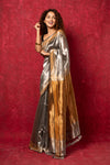 Exquisite Silver Handloom Pure Silk Tissue Saree With Golden Pallu and Tassels