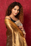 Exquisite Silver Handloom Pure Silk Tissue Saree With Golden Pallu and Tassels