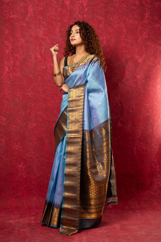 Gadwal Pure Silk Handloom Saree in Powder Blue with Copper Border (Limited Edition)