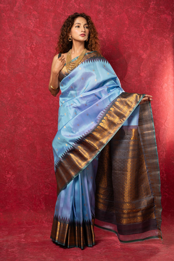 Gadwal Pure Silk Handloom Saree in Powder Blue with Copper Border (Limited Edition)