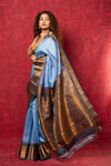 Gadwal Pure Silk Handloom Saree in Powder Blue with Copper Border (Limited Edition)