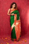 Handloom Pure Silk Muniya Border Paithani Saree with Traditional Radha Krishna Pallu ~ Royal Green