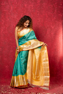  Gadwal Pure Silk Handloom Saree in Sea Green with Yellow Border (Limited Edition)