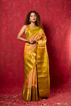 Gadwal Pure Silk Handloom Saree in Beige with Dual Tone Green Yellow Border (Limited Edition)