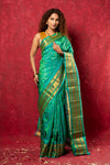 Handloom Pure Silk Maharani Paithani Saree with Traditional Maharani Pallu ~ Turquoise (By Government Certified Weavers)