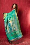 Handloom Pure Silk Maharani Paithani Saree with Traditional Maharani Pallu ~ Turquoise (By Government Certified Weavers)