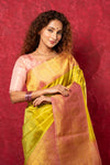 Gadwal Pure Silk Handloom Saree in Greenish Yellow with Pink Border (Limited Edition)