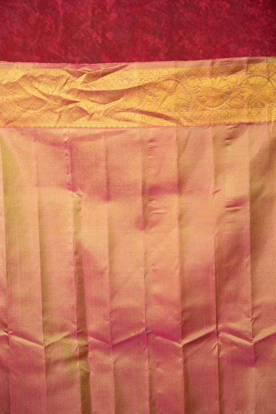 Gadwal Pure Silk Handloom Saree in Greenish Yellow with Pink Border (Limited Edition)