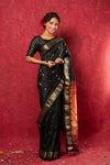 Chandrakala: Handloom Pure Silk Paithani Saree with Traditional Peacock Pallu ~ Black  (By Government Certified Weavers)