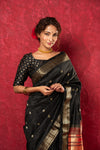 Chandrakala: Handloom Pure Silk Paithani Saree with Traditional Peacock Pallu ~ Black  (By Government Certified Weavers)