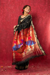 Chandrakala: Handloom Pure Silk Paithani Saree with Traditional Peacock Pallu ~ Black  (By Government Certified Weavers)