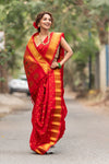 Authentic Pure Silk Handloom Nauvari Paithani Saree in Red