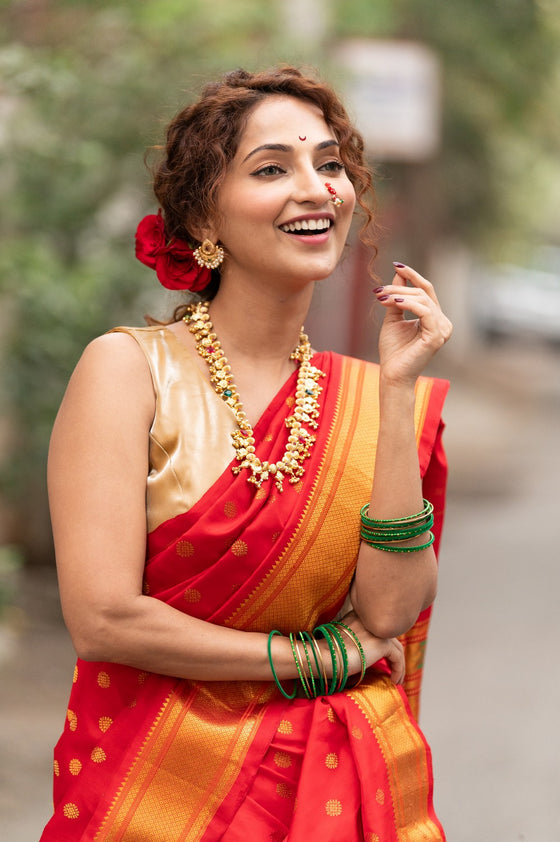 Authentic Pure Silk Handloom Nauvari Paithani Saree in Red