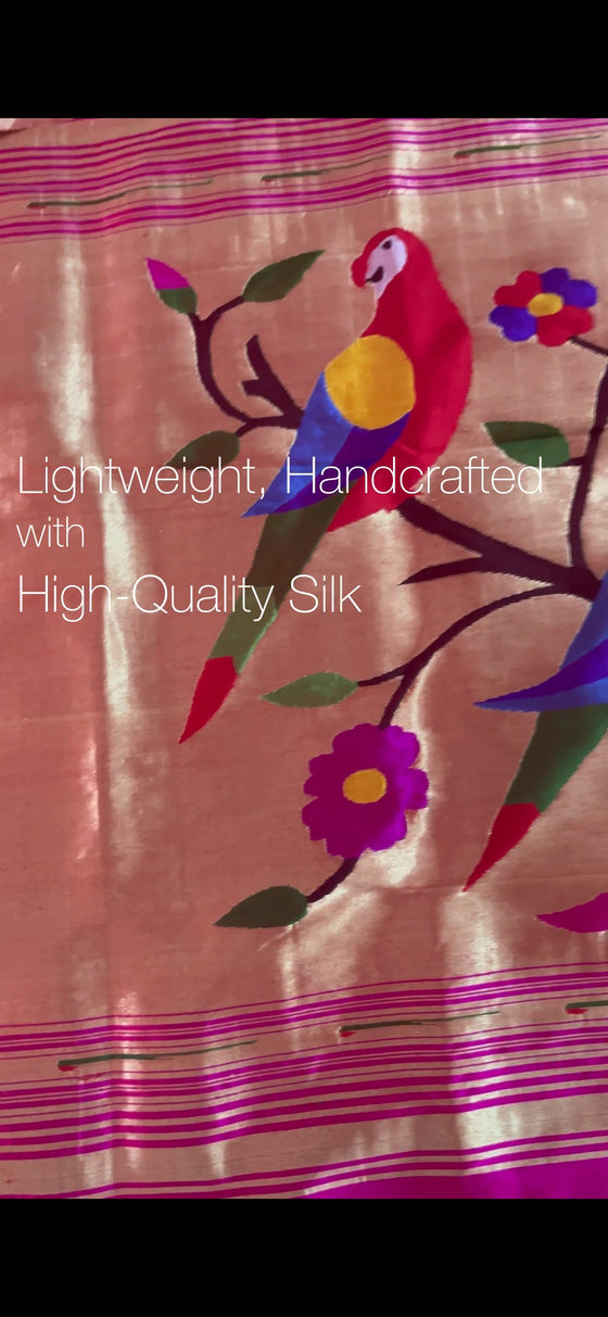 Designed By VMI ~ Customized Handloom Pure Silk Paithani Saree with Temple Border & Parrot Pallu