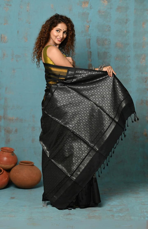 Anokhi ~ Handloom Pure Silk Designer Saree ~ Black and Yellow Designer (Limited Edition)