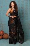 Anokhi ~ Handloom Pure Silk Designer Saree ~ Black and Orange Designer (Limited Edition)