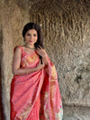 Tyohaar ~ Handloom Pure Silk Paithani Saree with Traditional Peacock Lotus Pallu ~  Peachish Orange