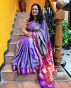 Best Traditional Pure Silk Handloom Paithani ~ Dual Tone Lavender with Purplish Pink Border