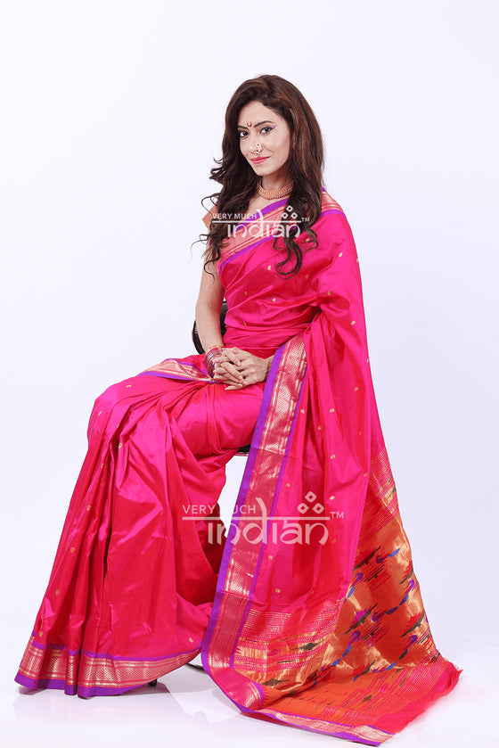 Pure Silk Handloom - Yeola Paithani (Pink and Purple)