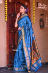 Raaga~ Traditional Handloom Pure Silk Maharani Paithani ~ Firozi