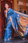 Raaga~ Traditional Handloom Pure Silk Maharani Paithani ~ Firozi