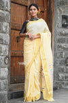 Raaga~ Traditional Handloom Pure Cotton Pastel Yellow Paithani with Traditional Pallu